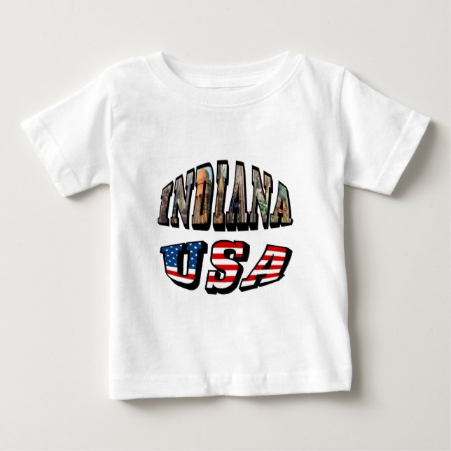Camiseta De Bebé Indiana Bandera de Estados Unidos y foto de estado (Anverso)