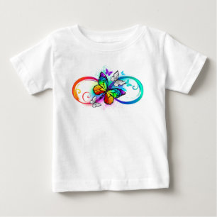 Camiseta De Bebé Infinidad brillante con la mariposa arcoiris