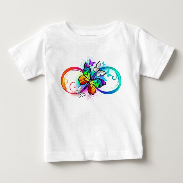 Camiseta De Bebé Infinidad brillante con la mariposa arcoiris (Anverso)