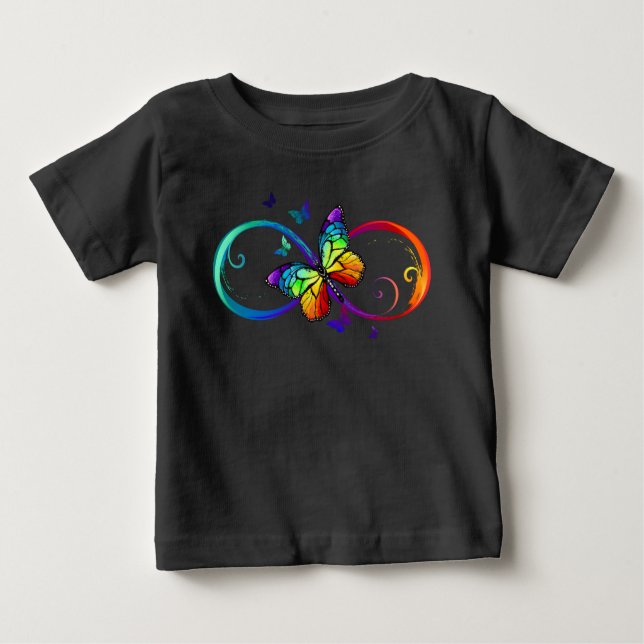 Camiseta De Bebé Infinidad vibrante con mariposa arco iris sobre ne (Anverso)