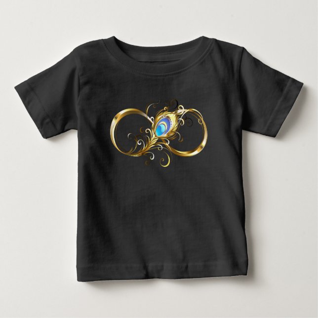 Camiseta De Bebé Infinito con la pluma de pavo real dorado (Anverso)