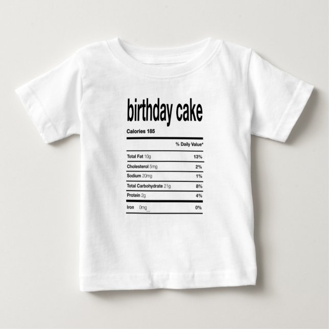Camiseta De Bebé Información nutricional de pasteles de cumpleaños (Anverso)