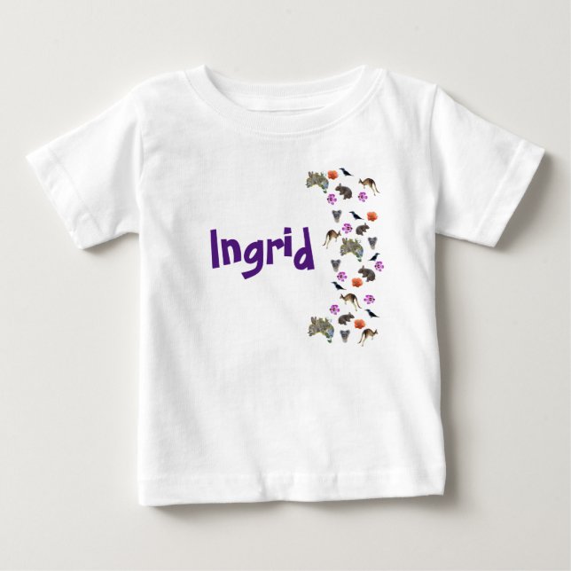 Camiseta De Bebé Ingrid, logotipo con fauna australiana (Anverso)