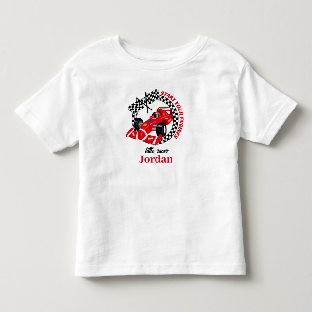 Camiseta De Bebé Inicia Tus Motores Coche de Carreras Rojo Cumpleañ (Anverso)