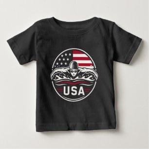 Camiseta De Bebé Insignia Patriótica de Natación Americana Bandera