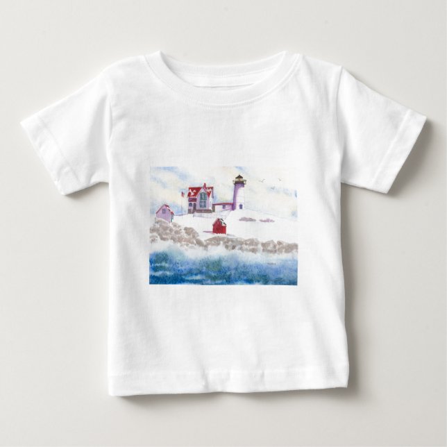 Camiseta De Bebé Invierno en el Faro Nubble de Maine (Anverso)