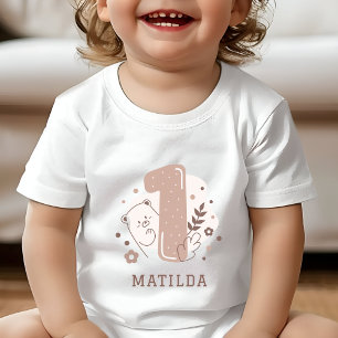 Camiseta De Bebé Invitación al 1er cumpleaños de Osito Adorable