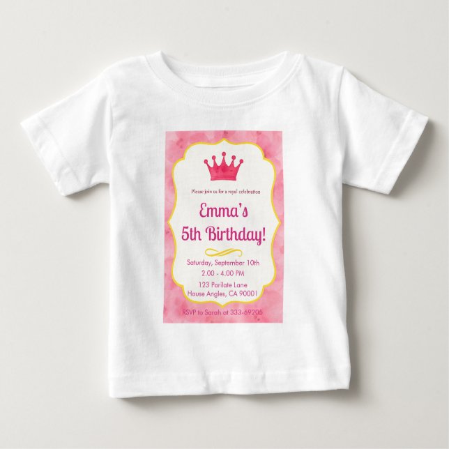 Camiseta De Bebé Invitación de cumpleaños Pink Crown | zazzlemade M (Anverso)