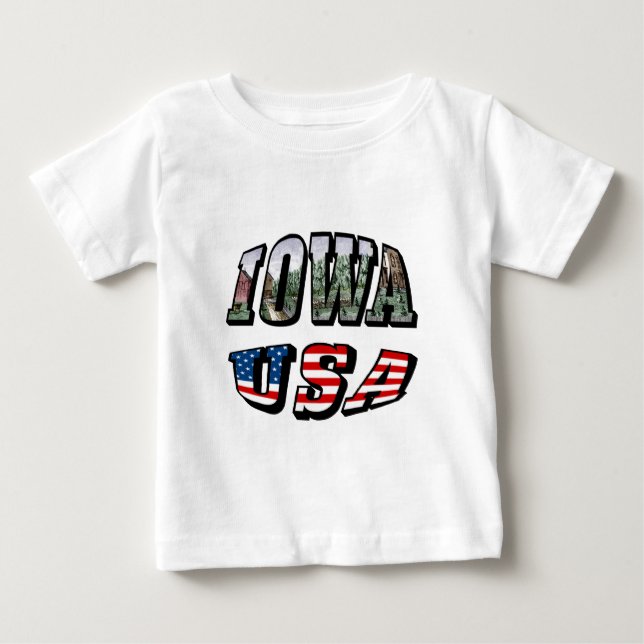 Camiseta De Bebé Iowa Bandera de Estados Unidos y foto de estado (Anverso)