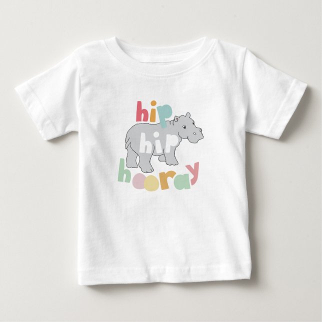 Camiseta De Bebé ip Hip Hooray Gray Hippo Dibujar arte animal puro (Anverso)