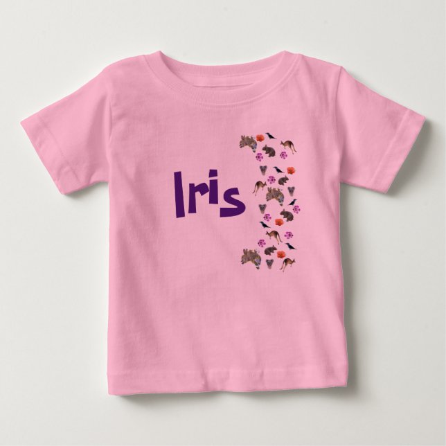 Camiseta De Bebé Iris, nombre de niña con fauna australiana,  (Anverso)