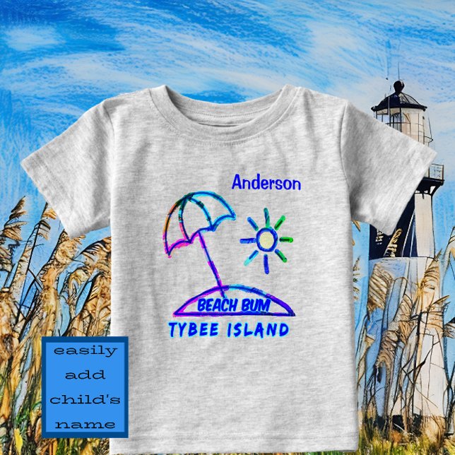 Camiseta De Bebé Isla Cute Tybee GA Finger Paint Beach Paraguas (TYBEE Beach Bum with name. Adorable fun vacation souvenir.)