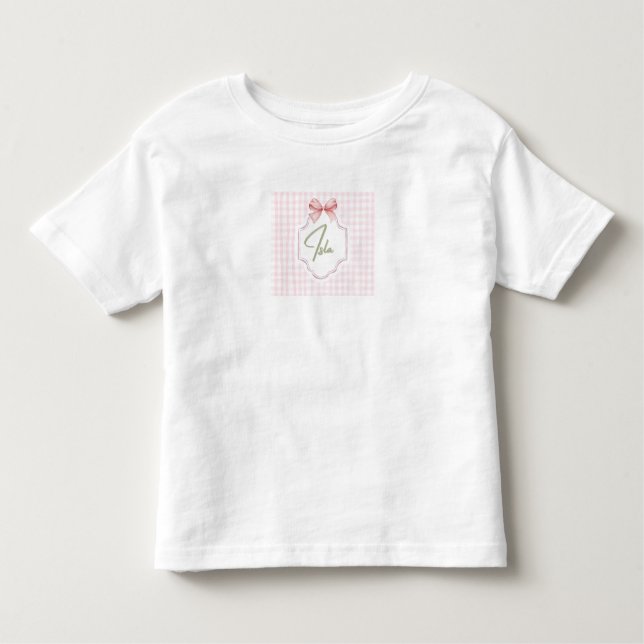 Camiseta De Bebé Isla Personalizada Niña Bebé Nursery Bow&Gingham (Anverso)
