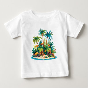 Camiseta De Bebé Isla Tropical – Escena Colorida de Playa con Palme