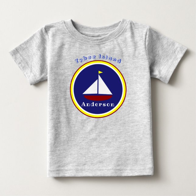 Camiseta De Bebé Isla Tybee Georgia Cute barco de vela con nombre (Anverso)