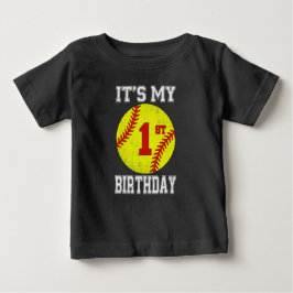 Camiseta De Bebé It's My 1st Birthday Girl Softball 1 Year Old