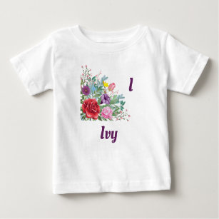 Camiseta De Bebé Ivy Personaliza El Nombre De La Carta, Flores Rosa