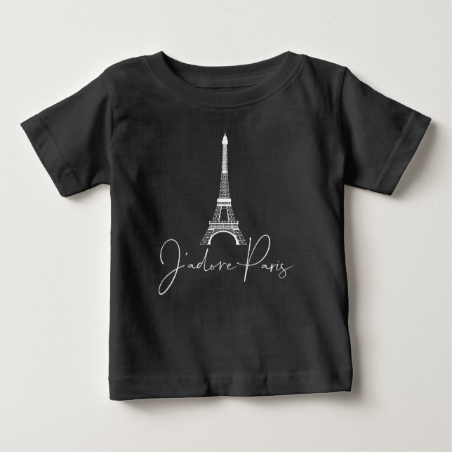 Camiseta De Bebé J' adore Paris Eiffel Tower Cute Black (Anverso)