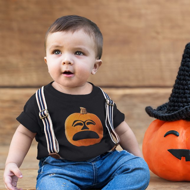 Camiseta De Bebé Jack o' Lantern Cara infeliz, calabaza de Hallowee (Jack o' Lantern Unhappy Face, Halloween Pumpkin Baby T-Shirt)
