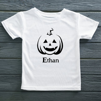 Camiseta De Bebé Jack O Lantern Nombre de Halloween blanco y negro