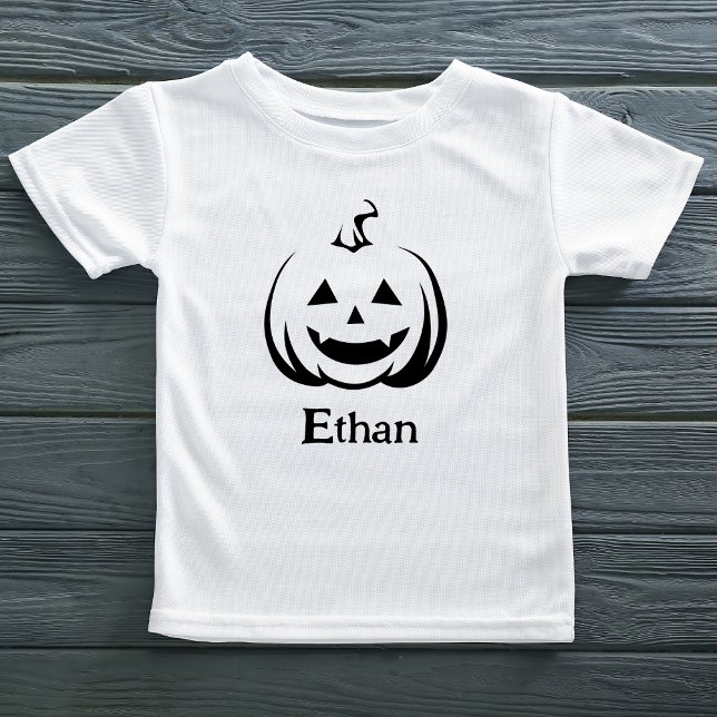 Camiseta De Bebé Jack O Lantern Nombre de Halloween blanco y negro (Subido por el creador)