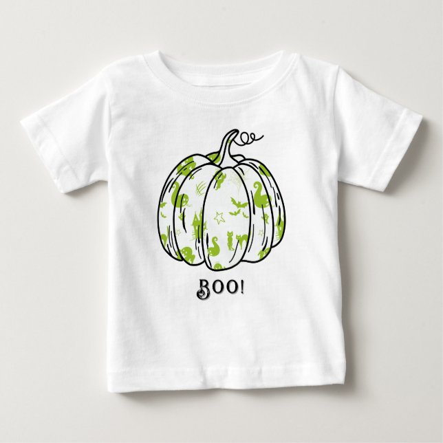 Camiseta De Bebé Jack-O’-Lantern verde lindo y fantasmagórico (Anverso)