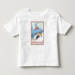 Camiseta De Bebé Jackson Hole, esquiador de Wyoming y tranvía