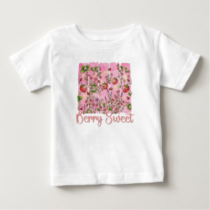 Camiseta De Bebé Jardín de Fresas Dulces Floral Acuarela