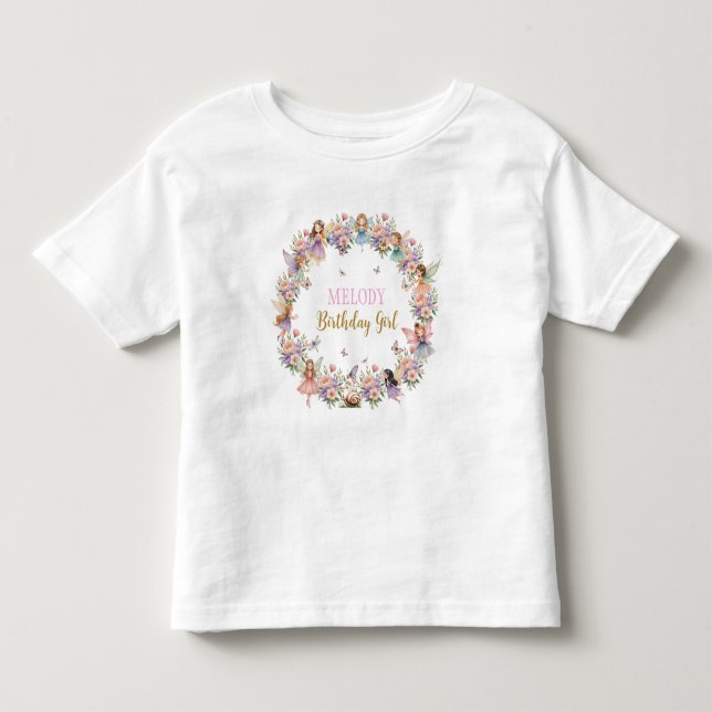 Camiseta De Bebé jardín de hadas de flores caprichoso cumpleaños  (Anverso)