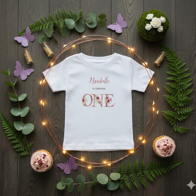 Camiseta De Bebé Jardín Floral de Hadas Pequeñas Primer Cumpleaños  (Subido por el creador)
