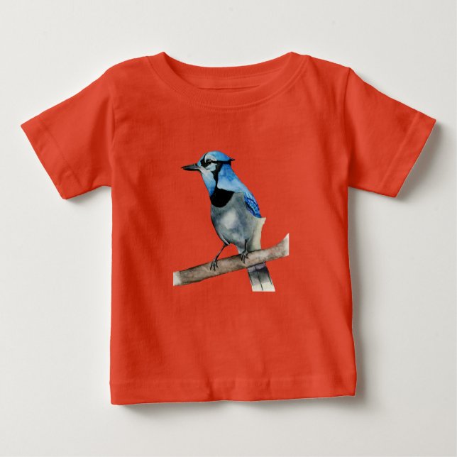 Camiseta De Bebé Jay azul en pintura de color de agua de rama (Anverso)