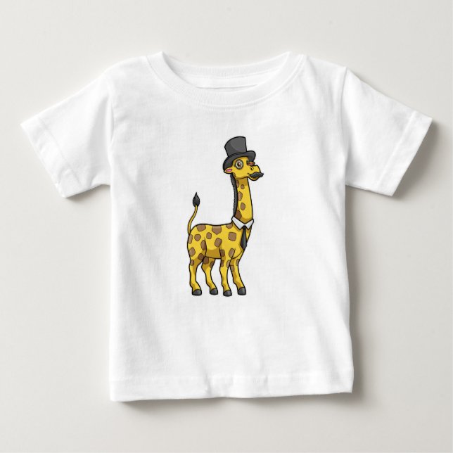Camiseta De Bebé Jirafa como caballero con sombrero, corbata y bigo (Anverso)