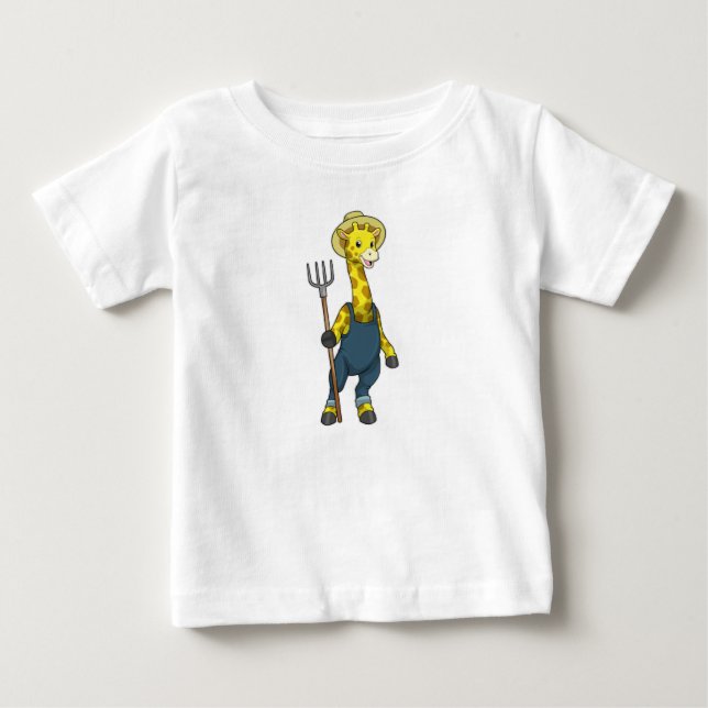 Camiseta De Bebé Jirafa como granjero con horca (Anverso)