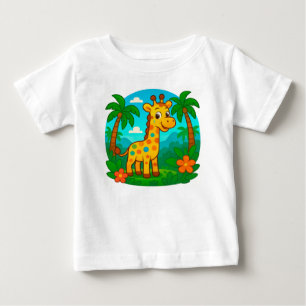 Camiseta De Bebé Jirafa de dibujos animados linda en un paisaje tro