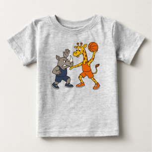 Camiseta De Bebé Jirafa de dibujos animados y rinoceronte jugando b