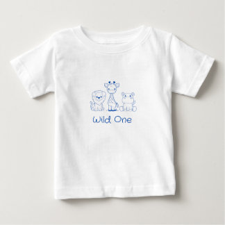 Camiseta De Bebé Jirafa, León, Hipopótamo "Wild One" Contorno Azul