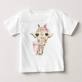 CAMISETA DE BEBÉ JIRAFA MARRON ADORABLE SOMBRERO ROSA Y TAZA