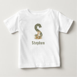 Camiseta De Bebé Jirafa Monograma y Nombre Verde Salvia 