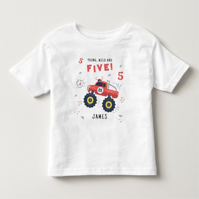 Camiseta De Bebé Joven Salvaje Y Cinco Cumpleaños De Niños Coche Mo (Anverso)