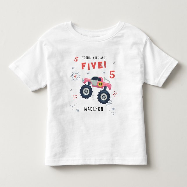 Camiseta De Bebé Joven Salvaje Y Cinco Cumpleaños De Niños Coche Mo (Anverso)