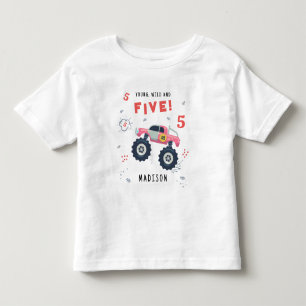Camiseta De Bebé Joven Salvaje y Cumpleaños de 5 Años Camión Monstr
