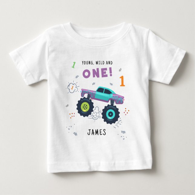 Camiseta De Bebé Joven salvaje y cumpleaños número 1 de niños coche (Anverso)