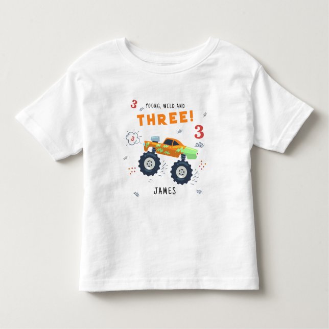 Camiseta De Bebé Joven Salvaje Y Tres Cumpleaños De Niños Coche Mon (Anverso)