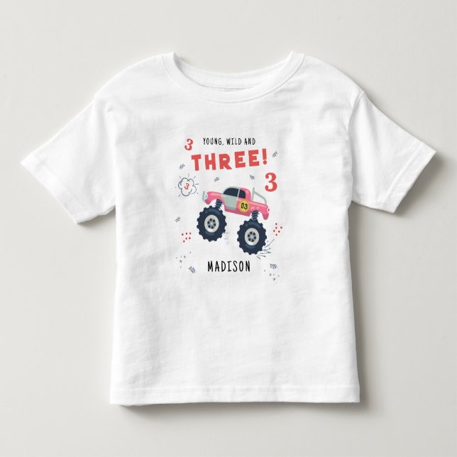 Camiseta De Bebé Joven Salvaje Y Tres Cumpleaños Niños Coche Monstr (Anverso)