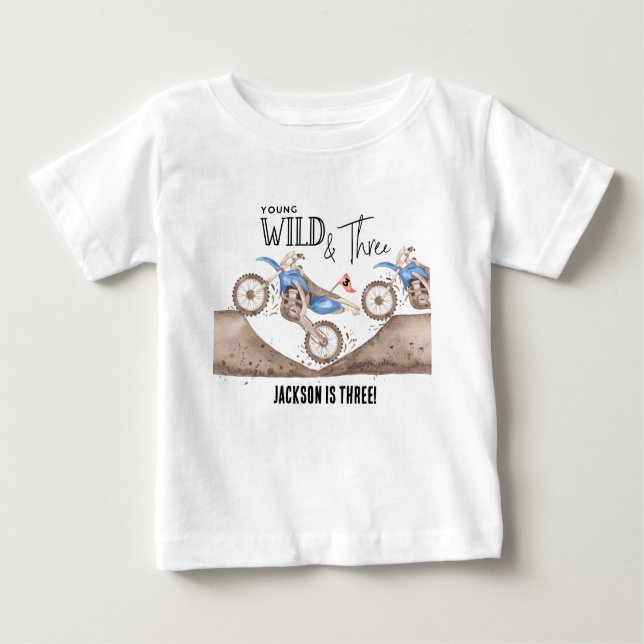 Camiseta De Bebé Joven Salvaje Y tres Moto de Tierra Azul cumpleaño (Anverso)