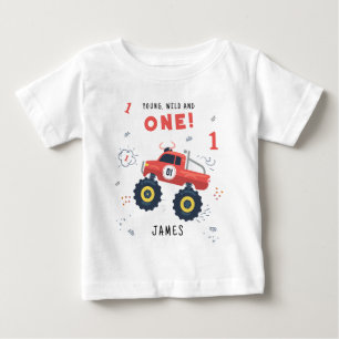 Camiseta De Bebé Joven Salvaje Y Uno Cumpleaños 1 Niños Coche Monst