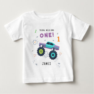 Camiseta De Bebé Joven Salvaje Y Uno Cumpleaños 1 Niños Coche Monst