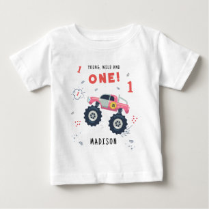 Camiseta De Bebé Joven Salvaje Y Uno Cumpleaños 1 Niños Coche Monst