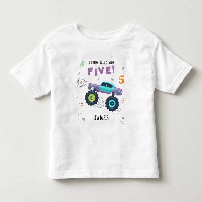 Camiseta De Bebé Joven Wild Y Monstruo De Cinco Años Para Niños (Anverso)