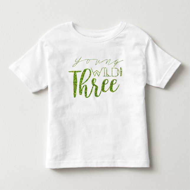 Camiseta De Bebé Jóvenes silvestres y tres | Purpurina verde | 3 cu (Anverso)